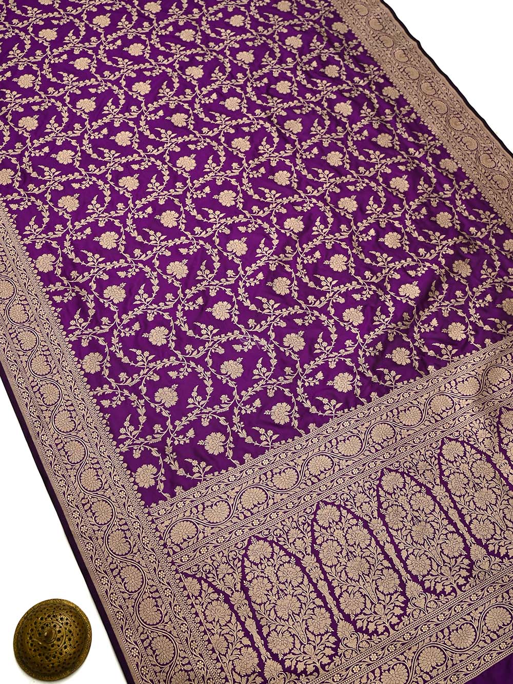 Purple Jaal Katan Silk Uppada Handloom Banarasi Saree - Sacred Weaves