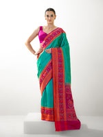 Teal Green Booti Katan Silk Handloom Banarasi Saree - Sacred Weaves