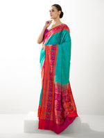 Teal Green Booti Katan Silk Handloom Banarasi Saree - Sacred Weaves