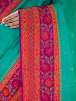 Teal Green Booti Katan Silk Handloom Banarasi Saree - Sacred Weaves