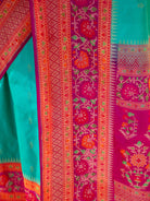 Teal Green Booti Katan Silk Handloom Banarasi Saree - Sacred Weaves