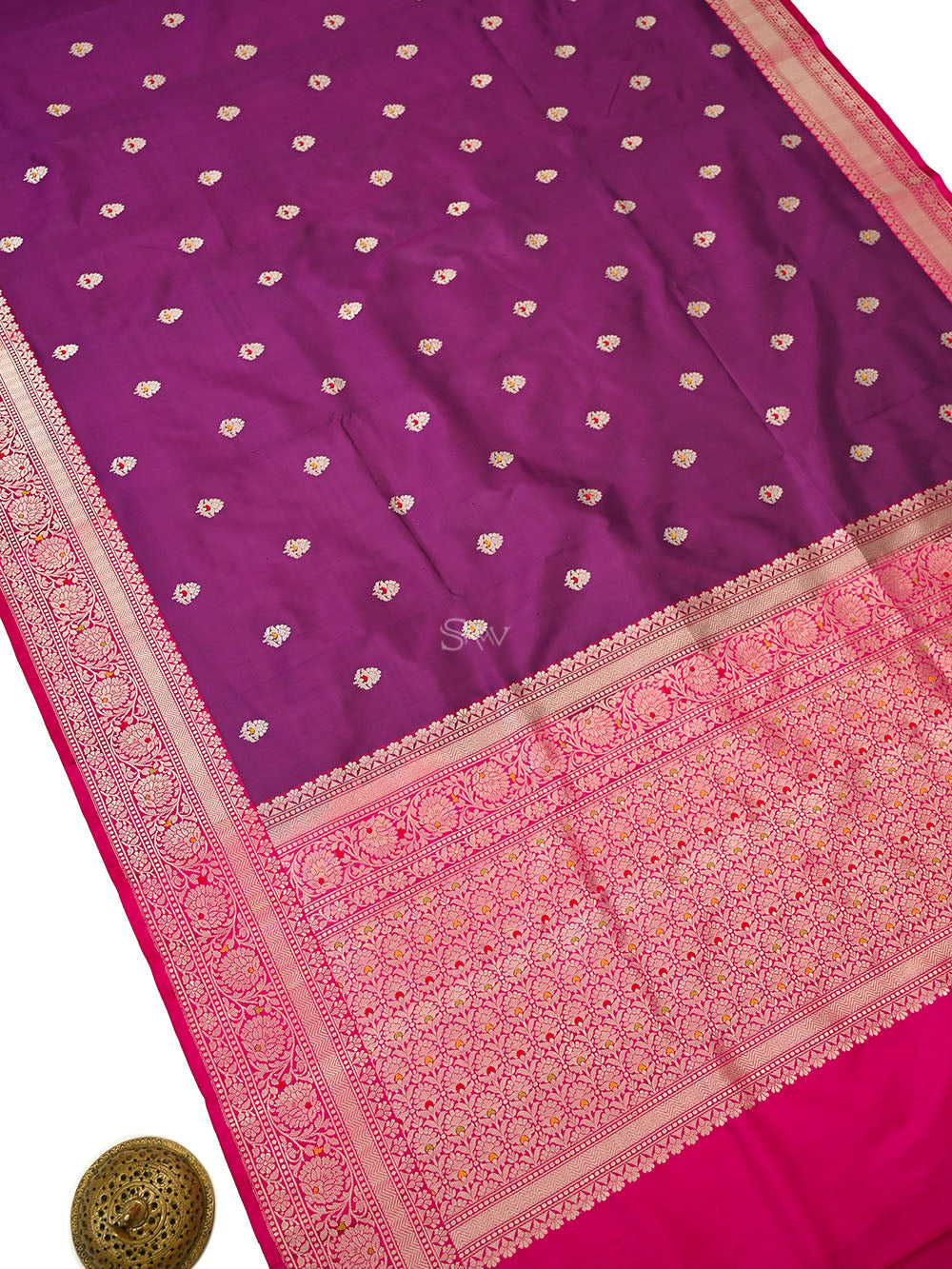 Purple Meenakari Booti Katan Silk Handloom Banarasi Saree - Sacred Weaves