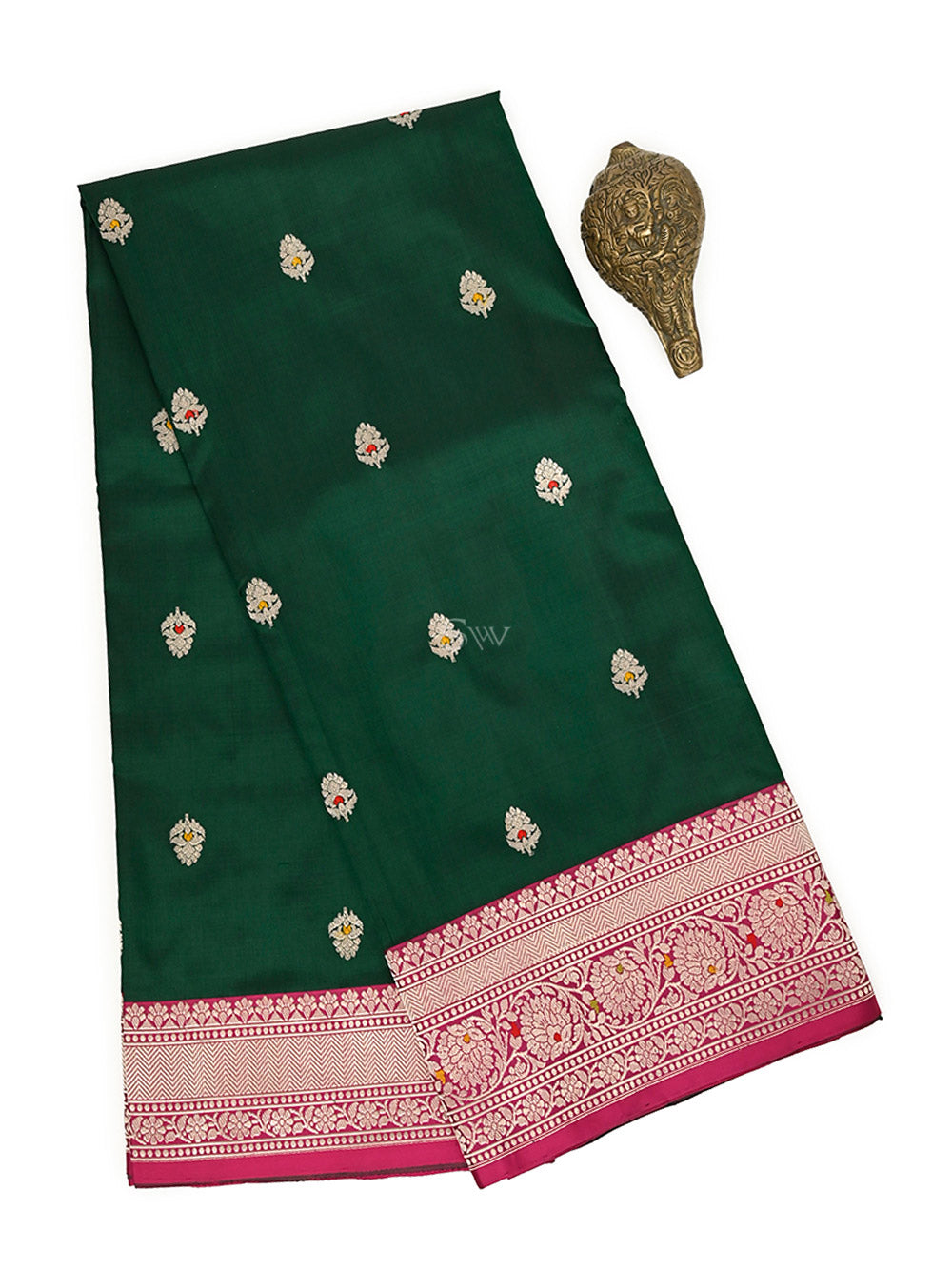 Bottle Green Meenakari Booti Katan Silk Handloom Banarasi Saree - Sacred Weaves