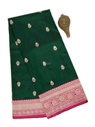 Bottle Green Meenakari Booti Katan Silk Handloom Banarasi Saree - Sacred Weaves