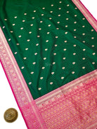 Bottle Green Meenakari Booti Katan Silk Handloom Banarasi Saree - Sacred Weaves