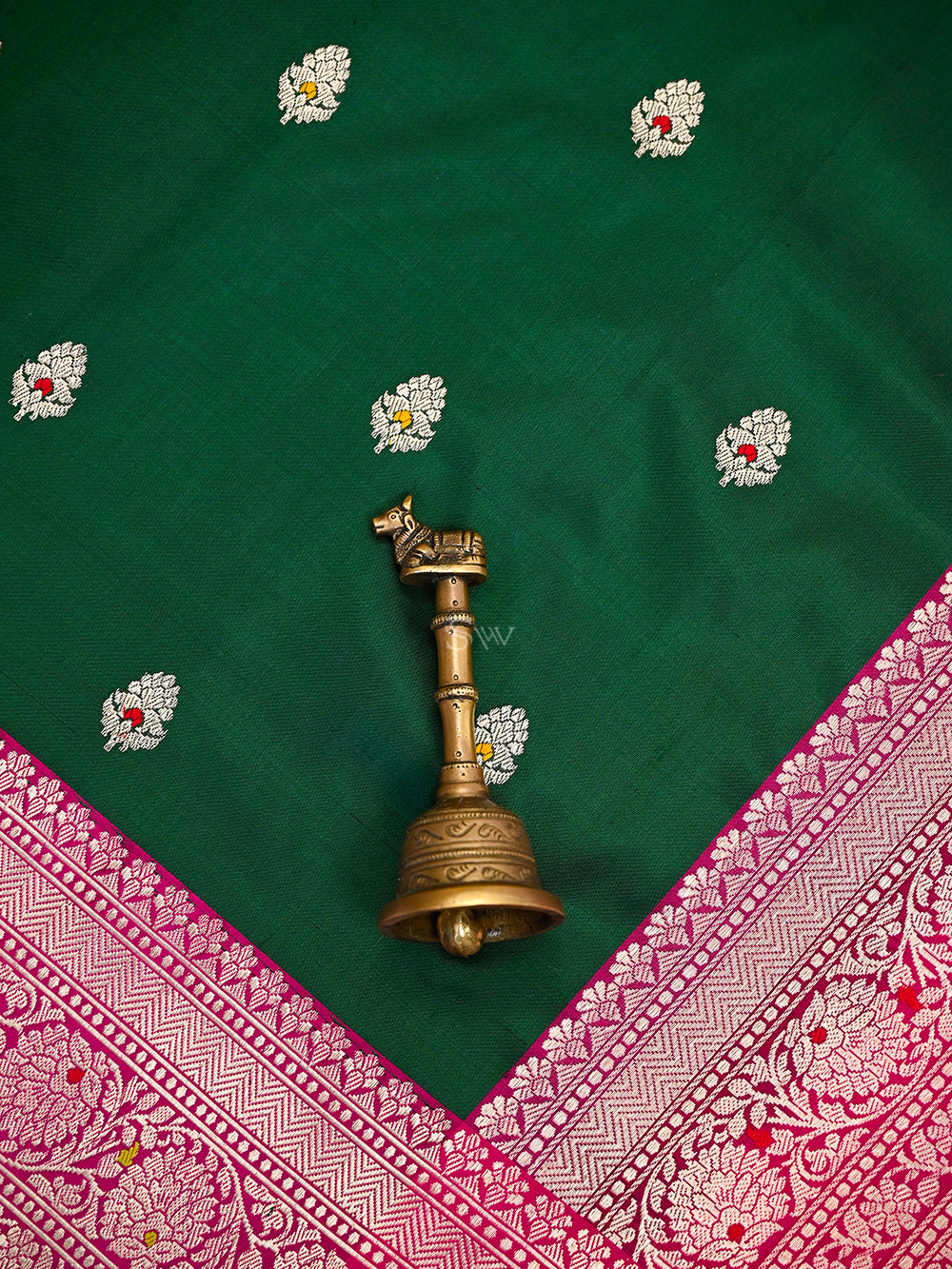 Bottle Green Meenakari Booti Katan Silk Handloom Banarasi Saree - Sacred Weaves