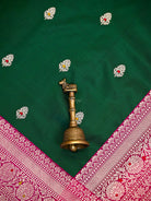 Bottle Green Meenakari Booti Katan Silk Handloom Banarasi Saree - Sacred Weaves