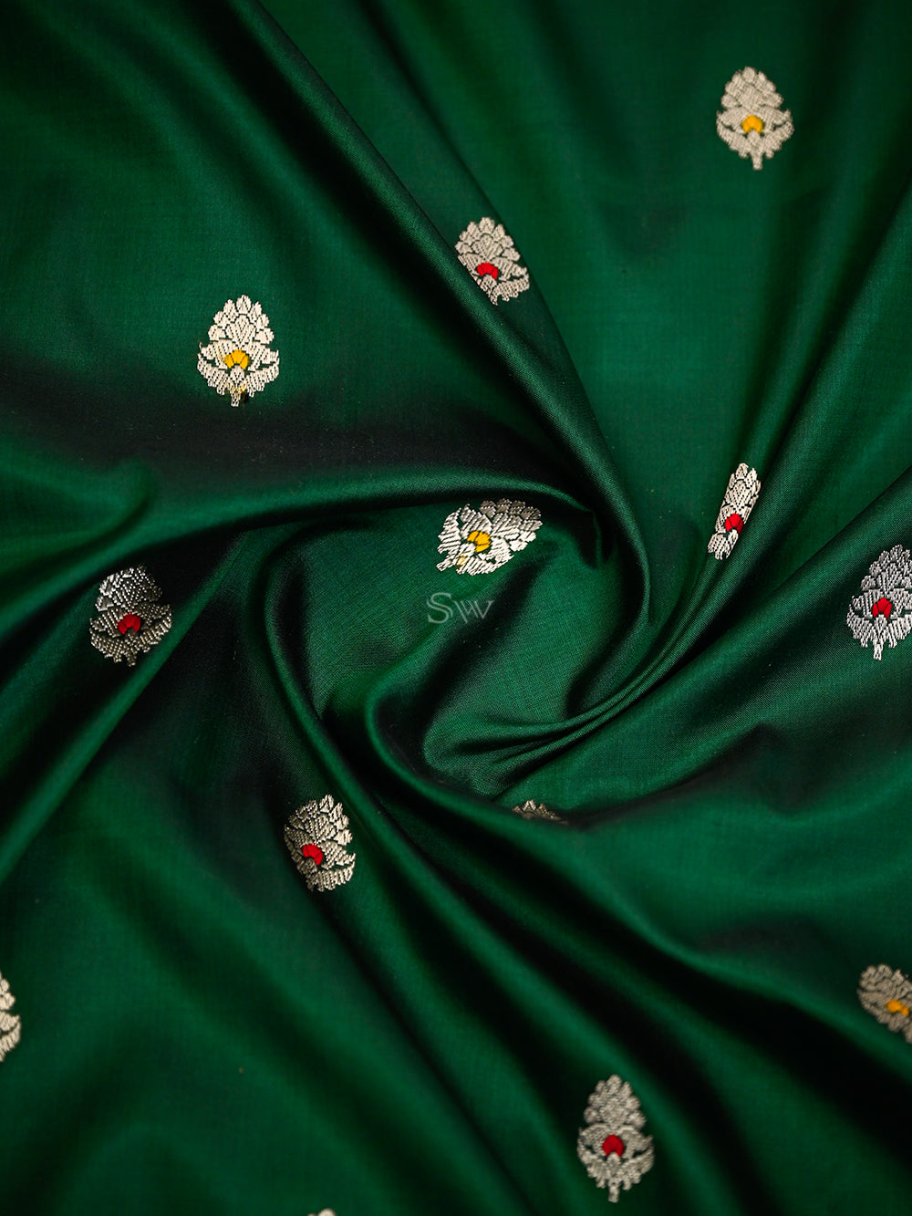 Bottle Green Meenakari Booti Katan Silk Handloom Banarasi Saree - Sacred Weaves