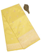 Light Yellow Booti Katan Silk Handloom Banarasi Saree - Sacred Weaves