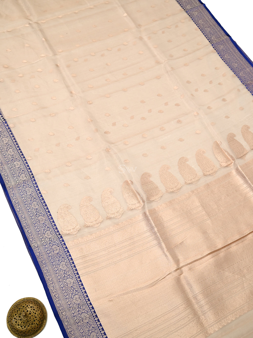 Beige Booti Organza Tissue Silk Handloom Banarasi Saree - Sacred Weaves