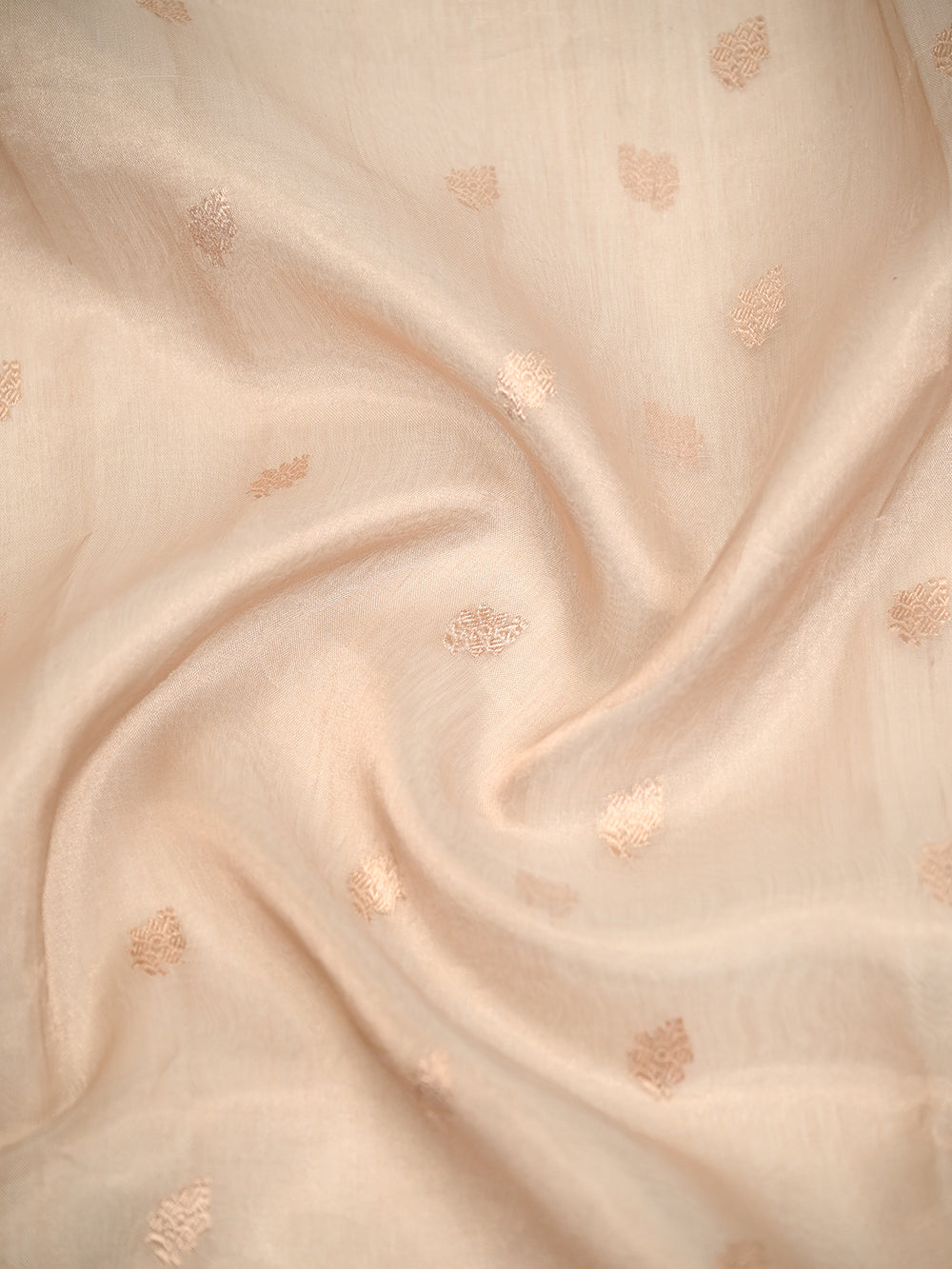Beige Booti Organza Tissue Silk Handloom Banarasi Saree - Sacred Weaves