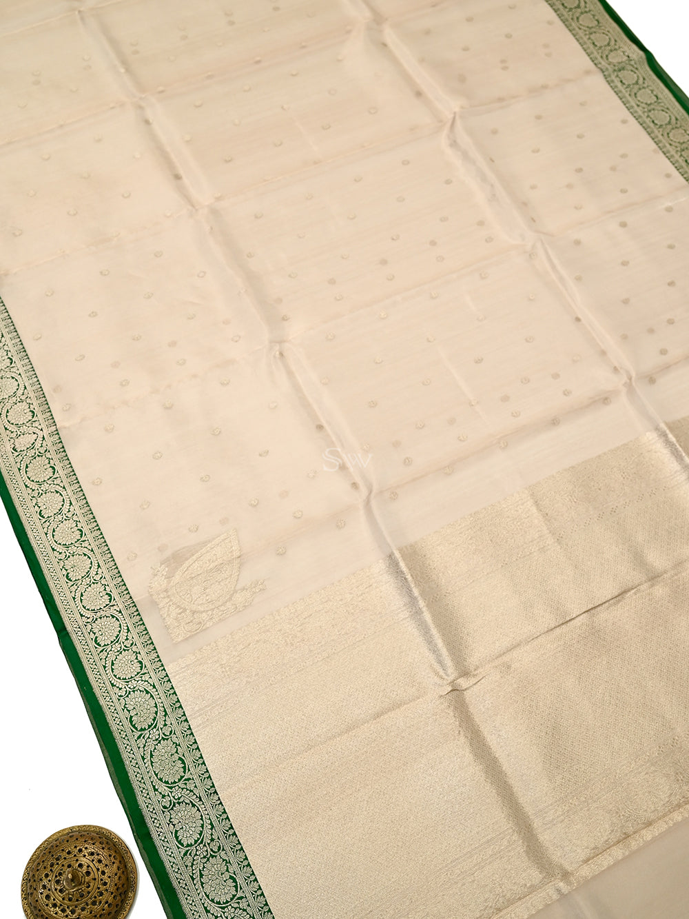 Beige Booti Organza Tissue Silk Handloom Banarasi Saree - Sacred Weaves