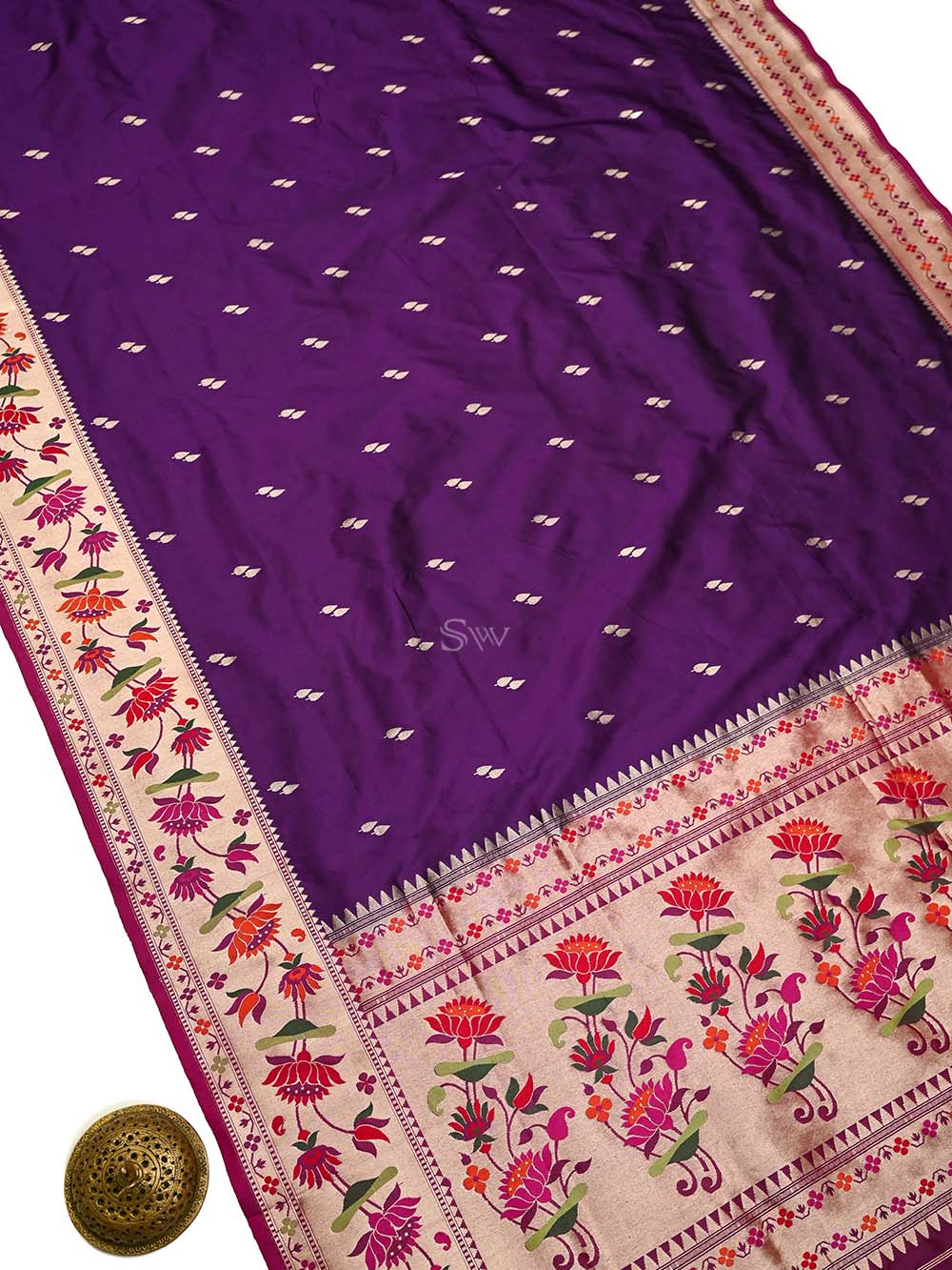 Purple Paithani Katan Silk Handloom Banarasi Saree - Sacred Weaves