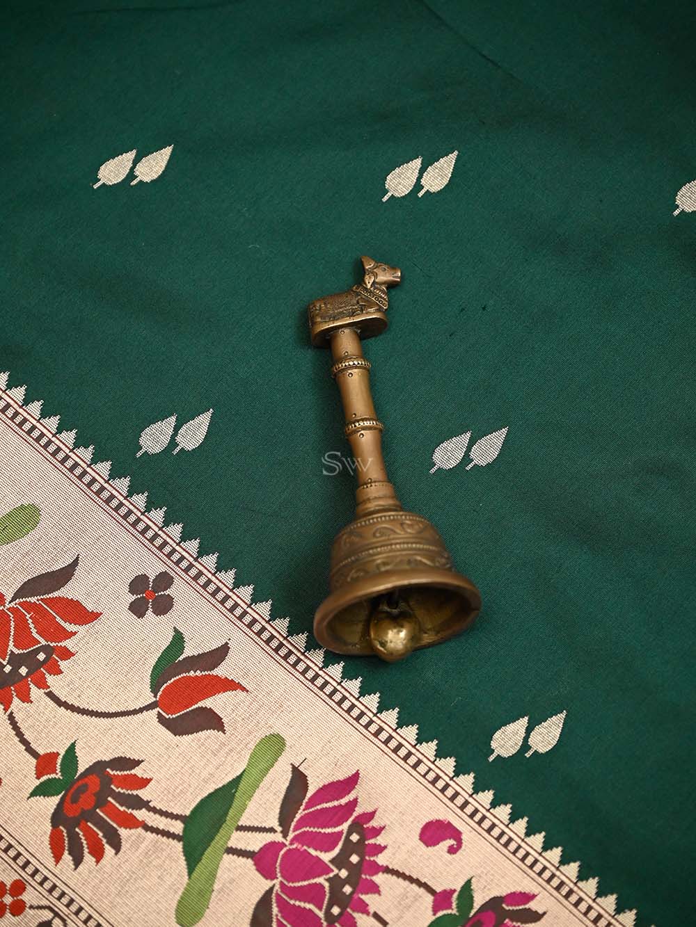 Bottle Green Paithani Katan Silk Handloom Banarasi Saree - Sacred Weaves