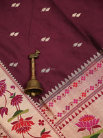 Wine Paithani Katan Silk Handloom Banarasi Saree - Sacred Weaves