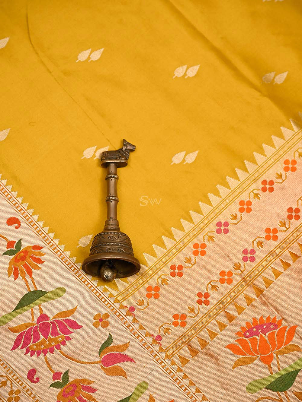 Mustard Paithani Katan Silk Handloom Banarasi Saree - Sacred Weaves