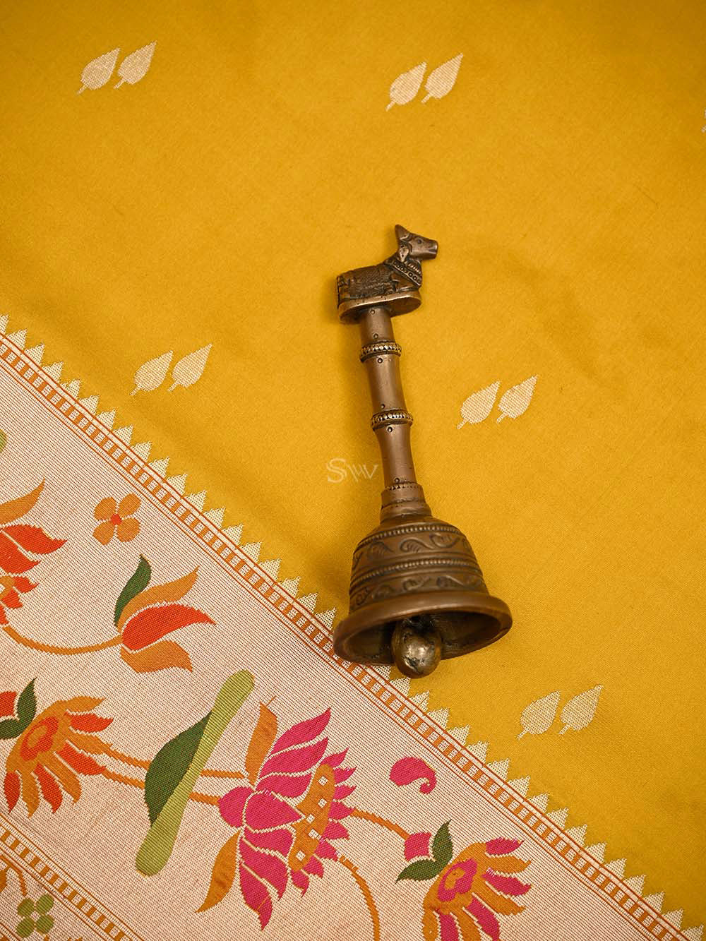 Mustard Paithani Katan Silk Handloom Banarasi Saree - Sacred Weaves