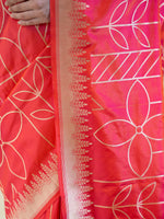 Orange Pink Jaal Katan Silk Handloom Banarasi Saree - Sacred Weaves