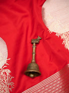 Red Plain Satin Silk Handloom Banarasi Saree - Sacred Weaves