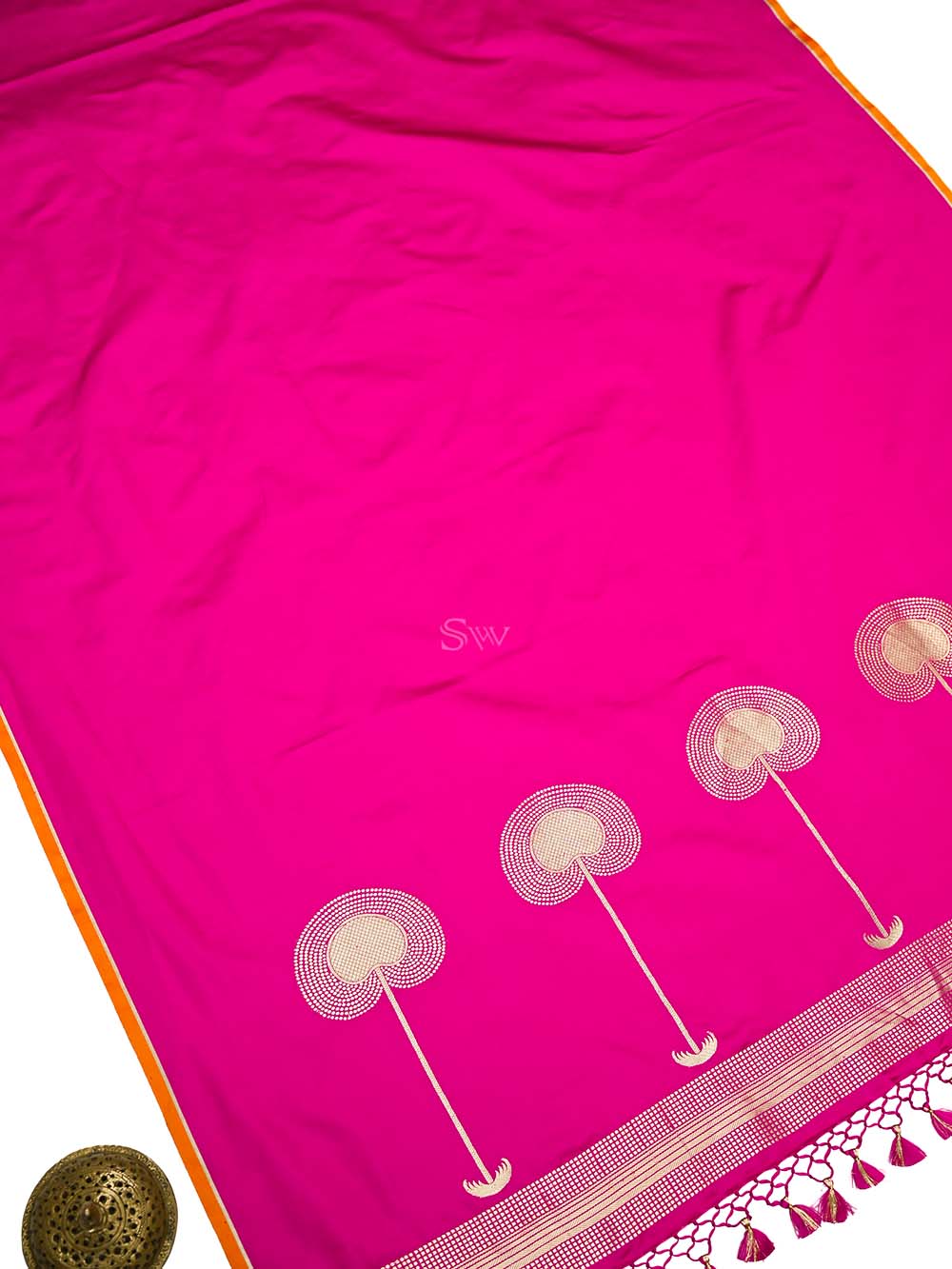 Dark Pink Plain Satin Silk Handloom Banarasi Saree - Sacred Weaves