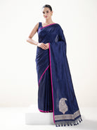 Blue Plain Satin Silk Handloom Banarasi Saree - Sacred Weaves