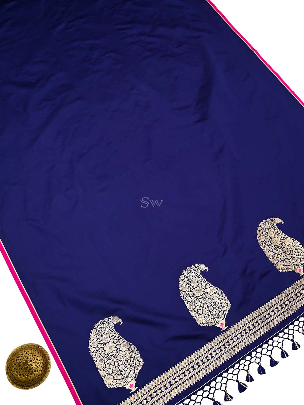 Blue Plain Satin Silk Handloom Banarasi Saree - Sacred Weaves