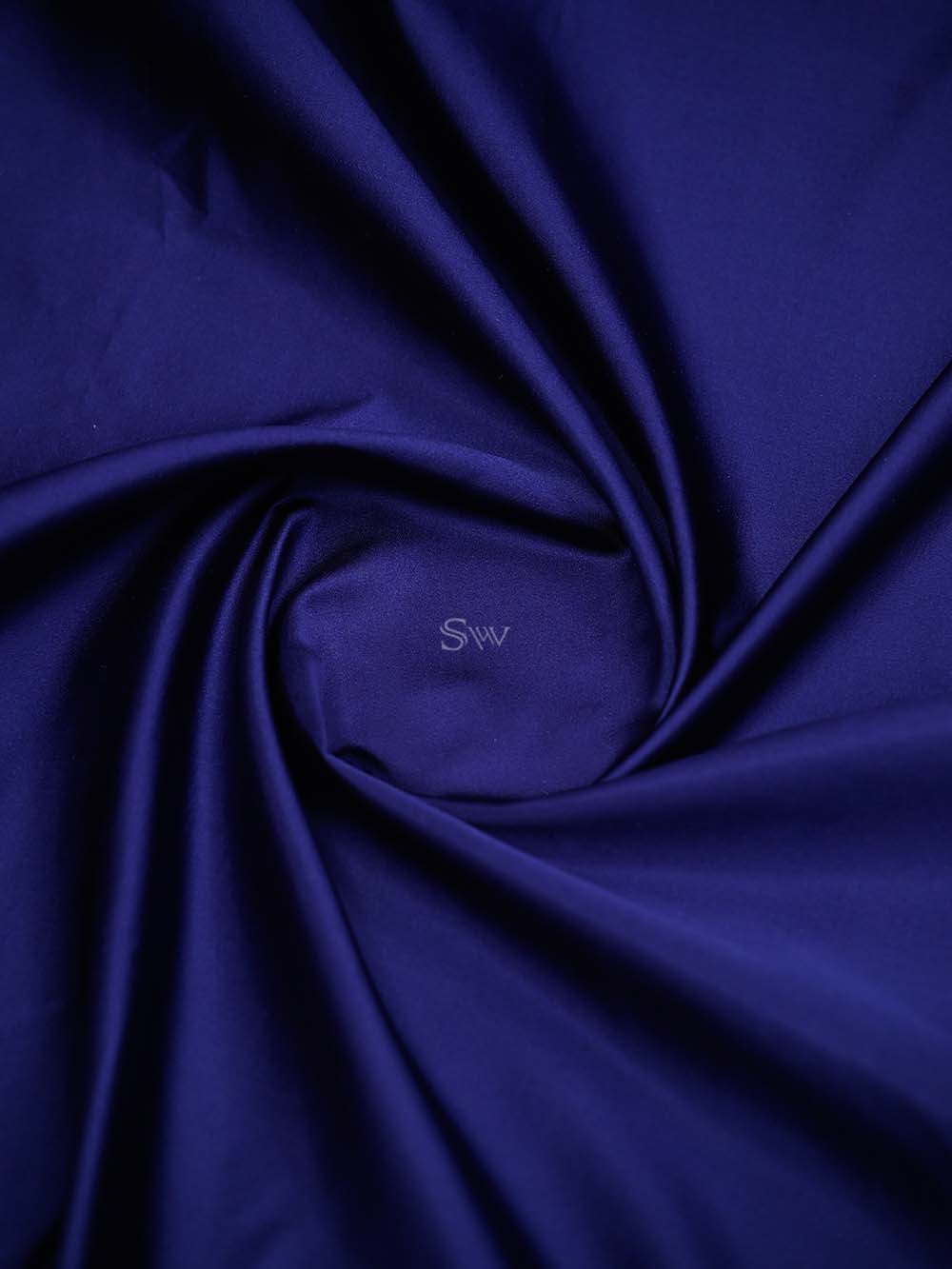Blue Plain Satin Silk Handloom Banarasi Saree - Sacred Weaves