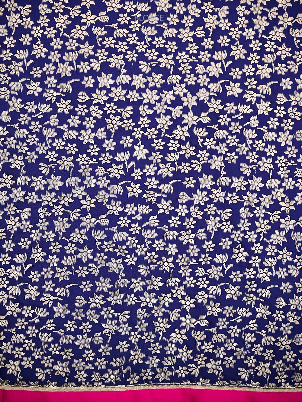 Blue Plain Satin Silk Handloom Banarasi Saree - Sacred Weaves