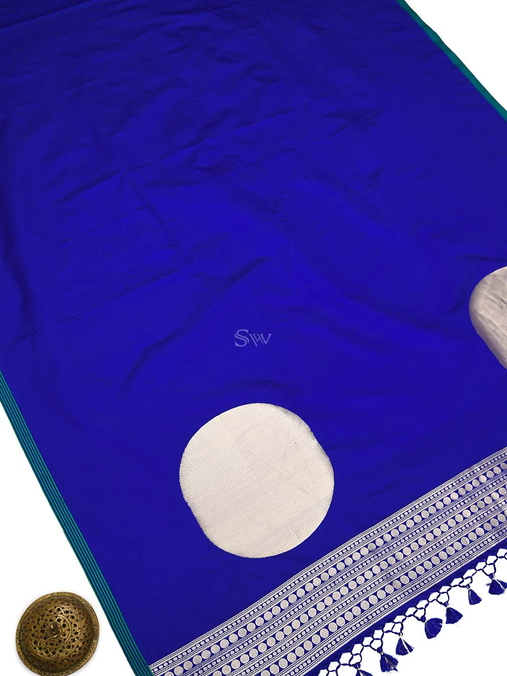 Royal Blue Plain Satin Silk Handloom Banarasi Saree - Sacred Weaves