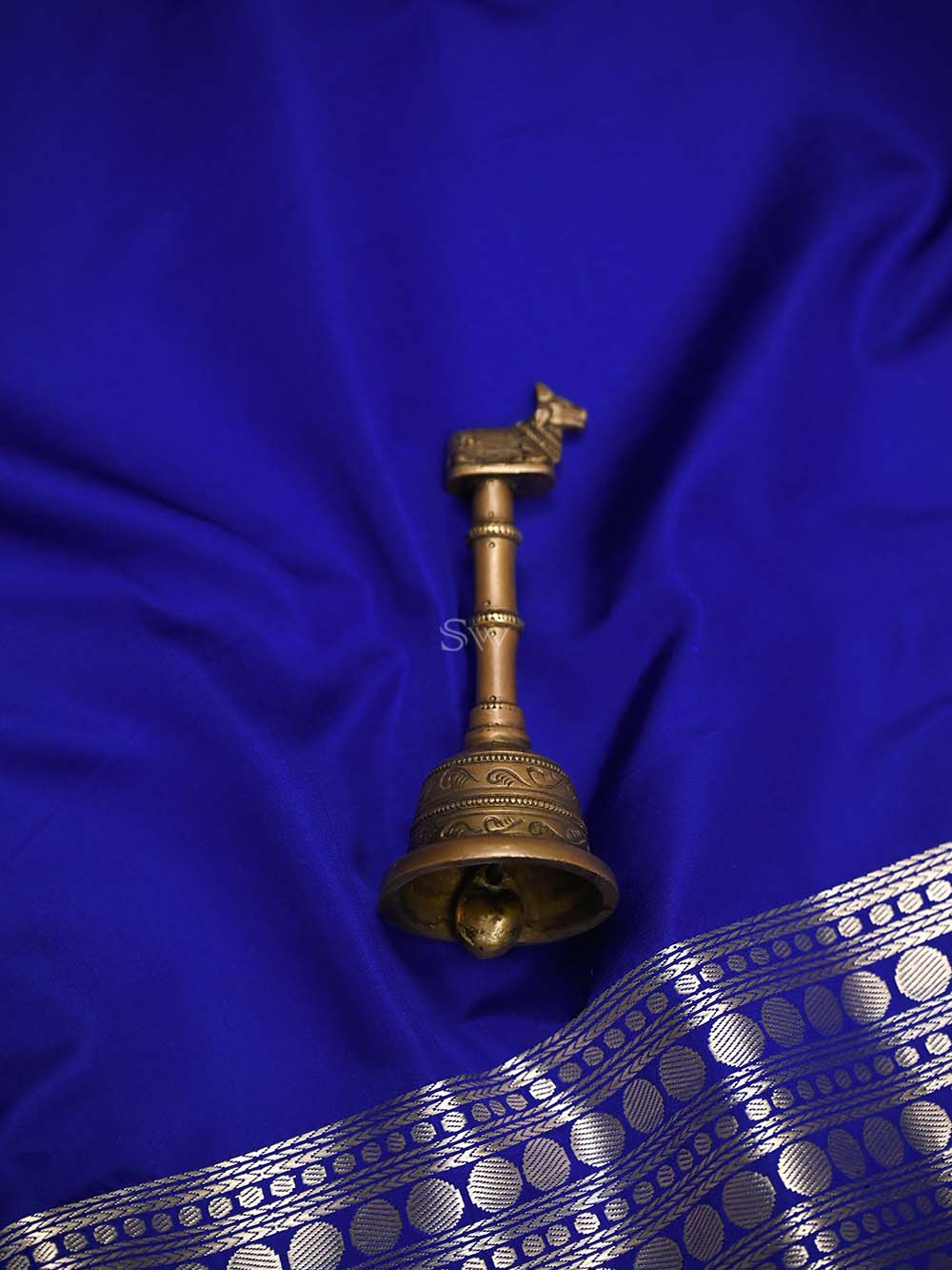 Royal Blue Plain Satin Silk Handloom Banarasi Saree - Sacred Weaves