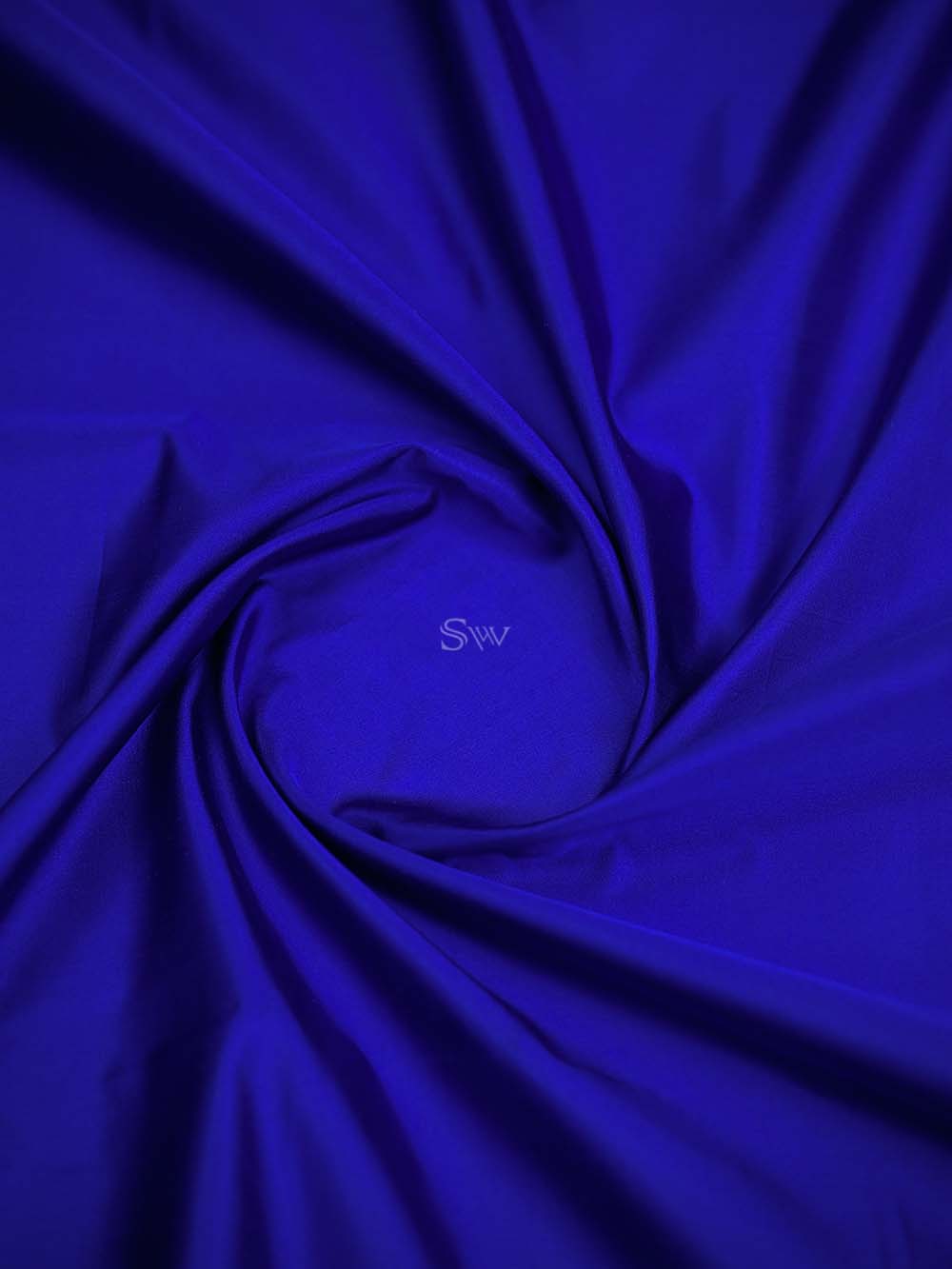 Royal Blue Plain Satin Silk Handloom Banarasi Saree - Sacred Weaves
