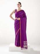 Dark Magenta Plain Satin Silk Handloom Banarasi Saree - Sacred Weaves