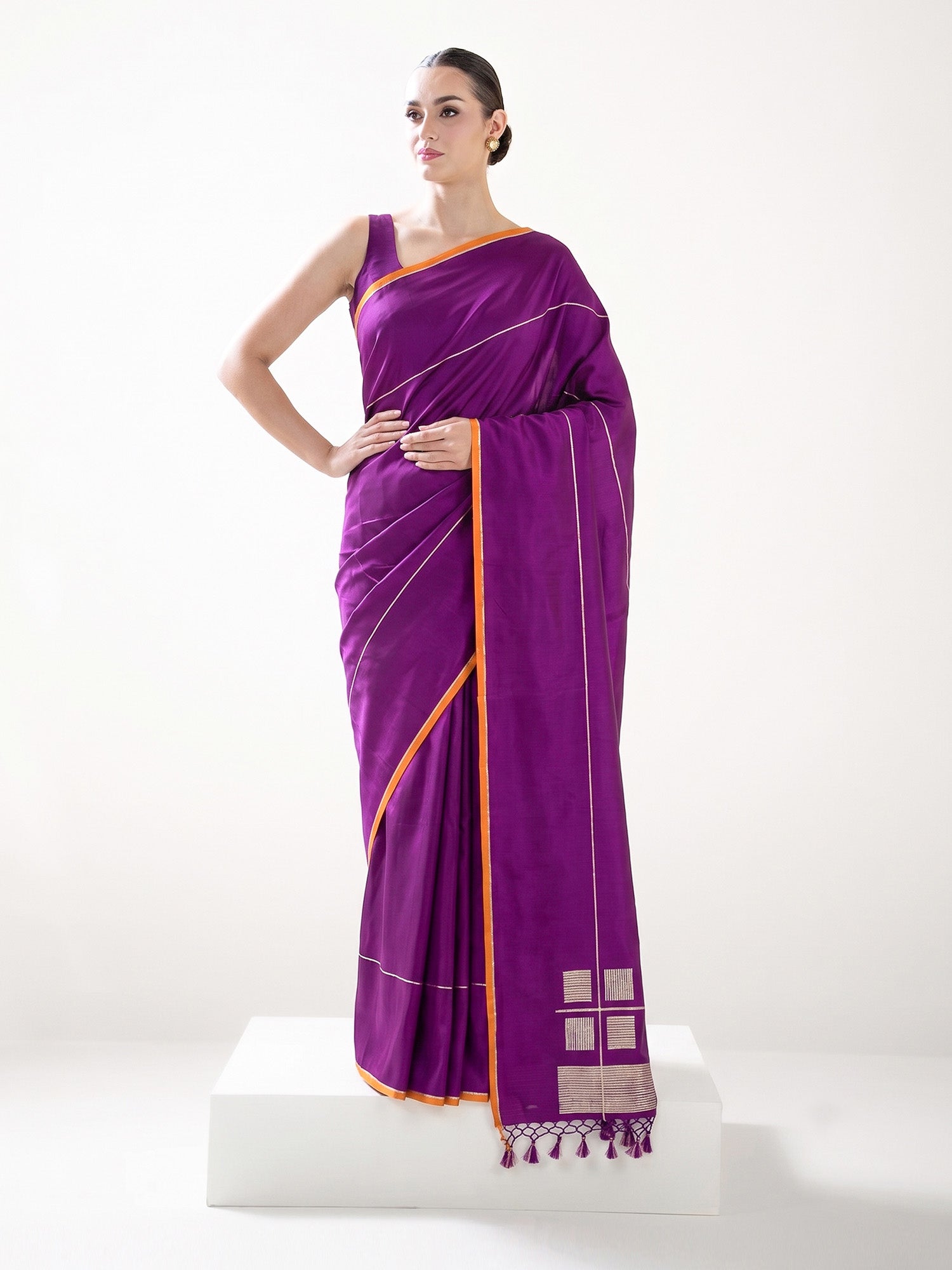 Dark Magenta Plain Satin Silk Handloom Banarasi Saree - Sacred Weaves