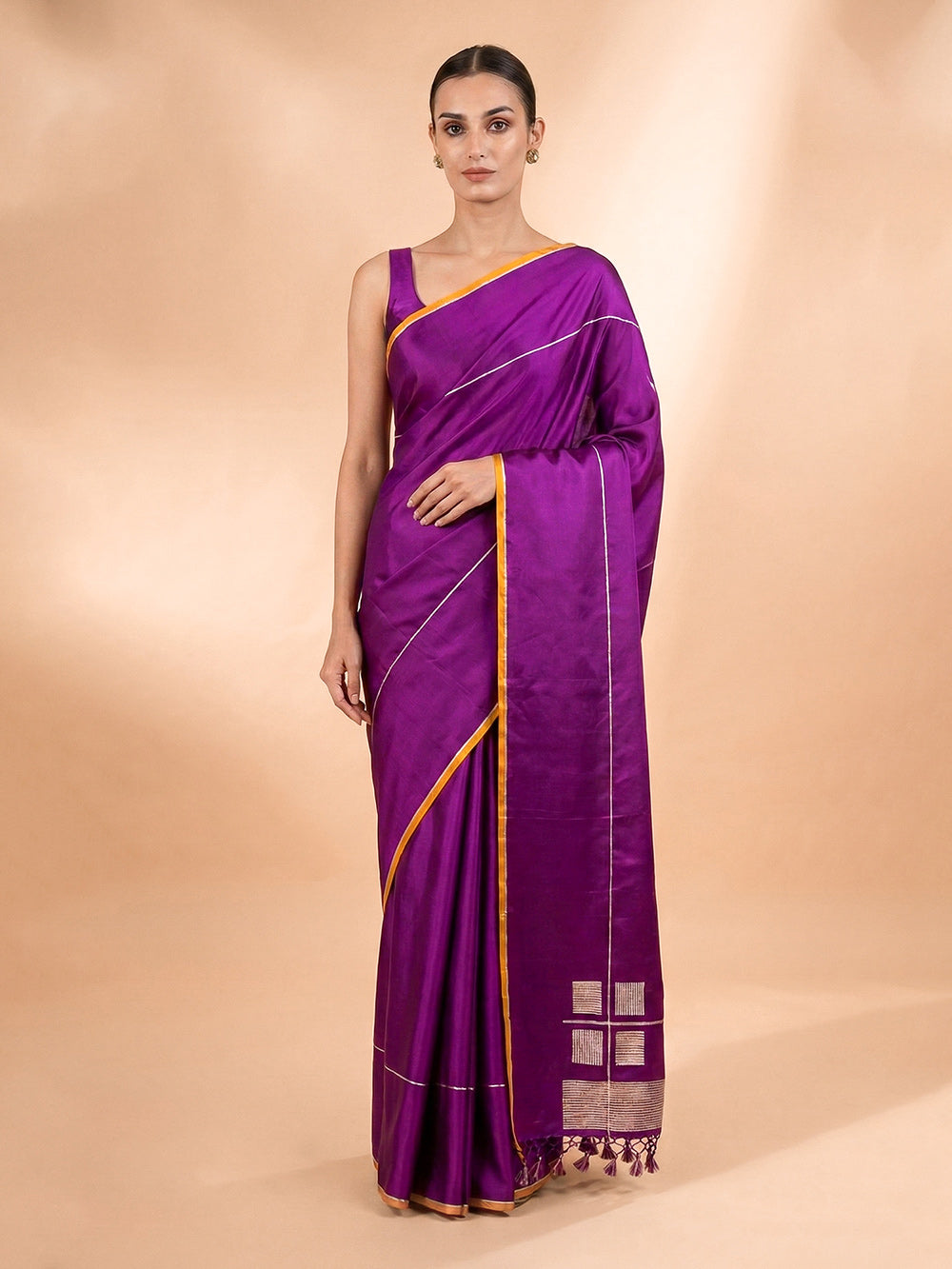 Dark Magenta Plain Satin Silk Handloom Banarasi Saree - Sacred Weaves