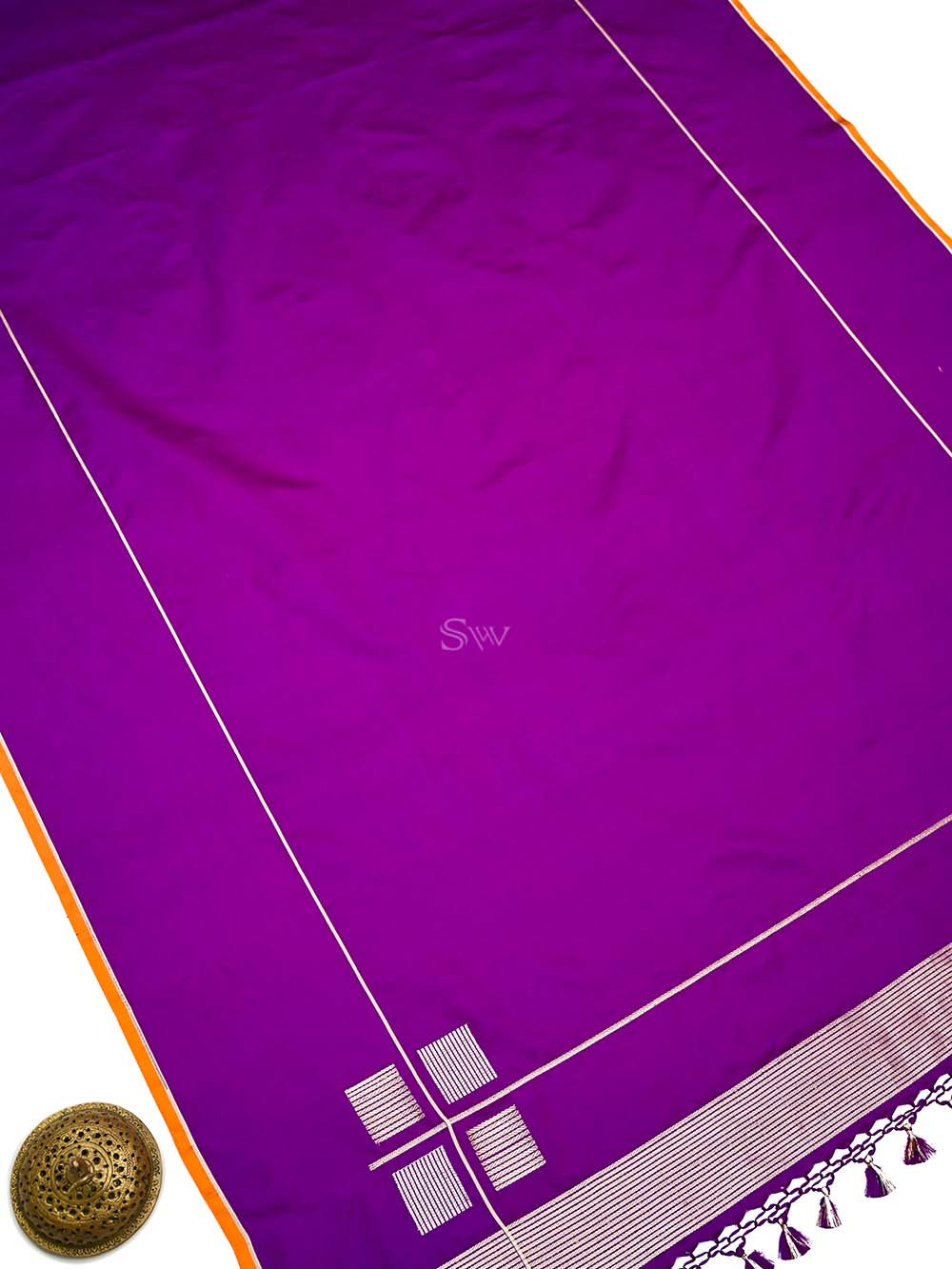 Dark Magenta Plain Satin Silk Handloom Banarasi Saree - Sacred Weaves
