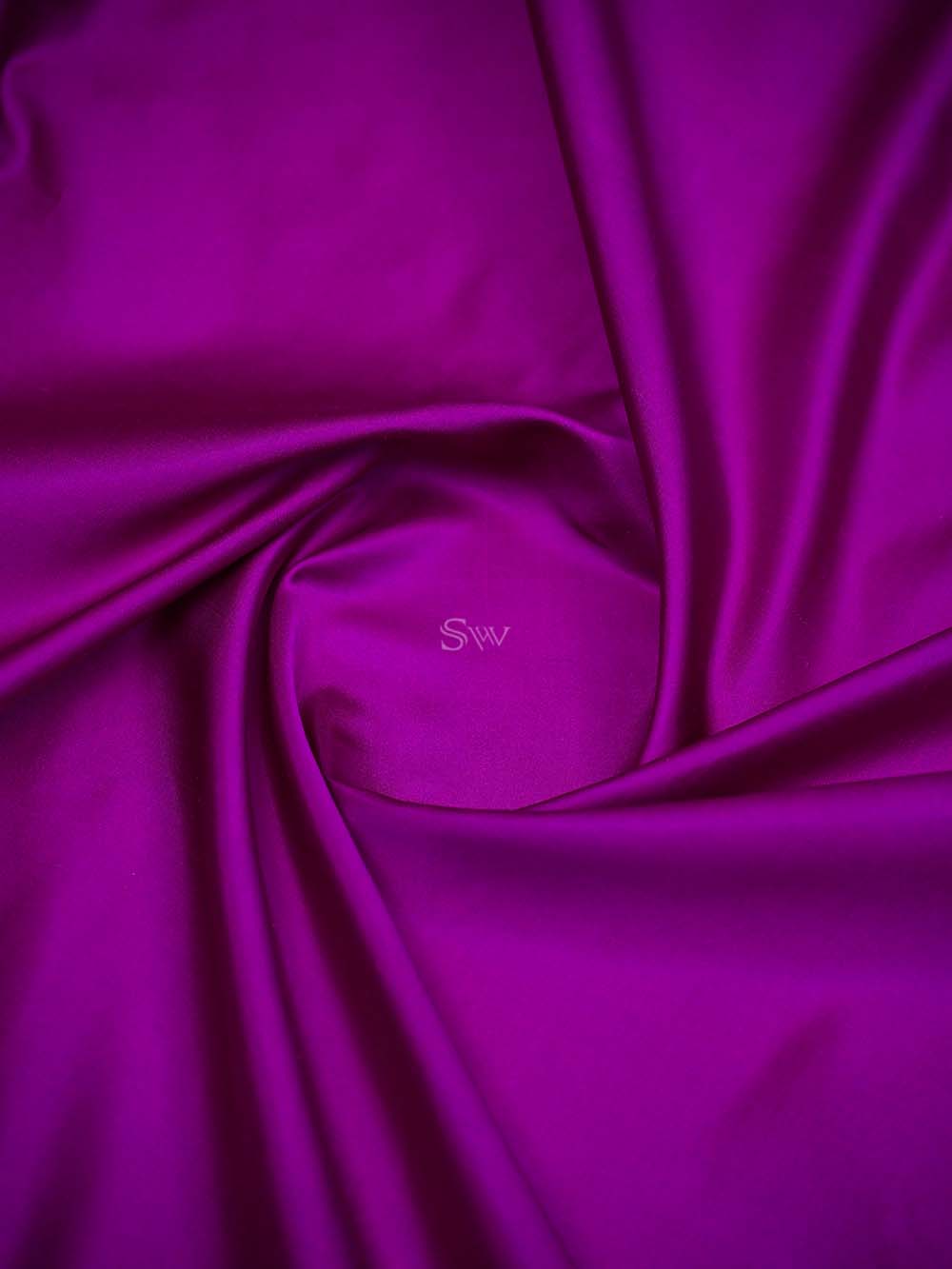 Dark Magenta Plain Satin Silk Handloom Banarasi Saree - Sacred Weaves