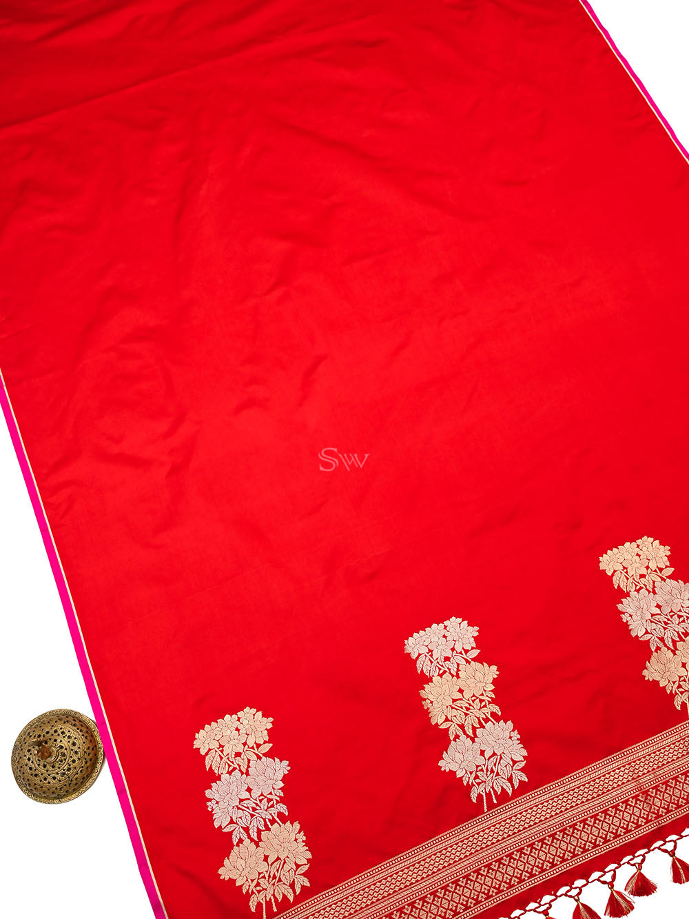 Red Plain Sona Roopa Satin Silk Handloom Banarasi Saree - Sacred Weaves