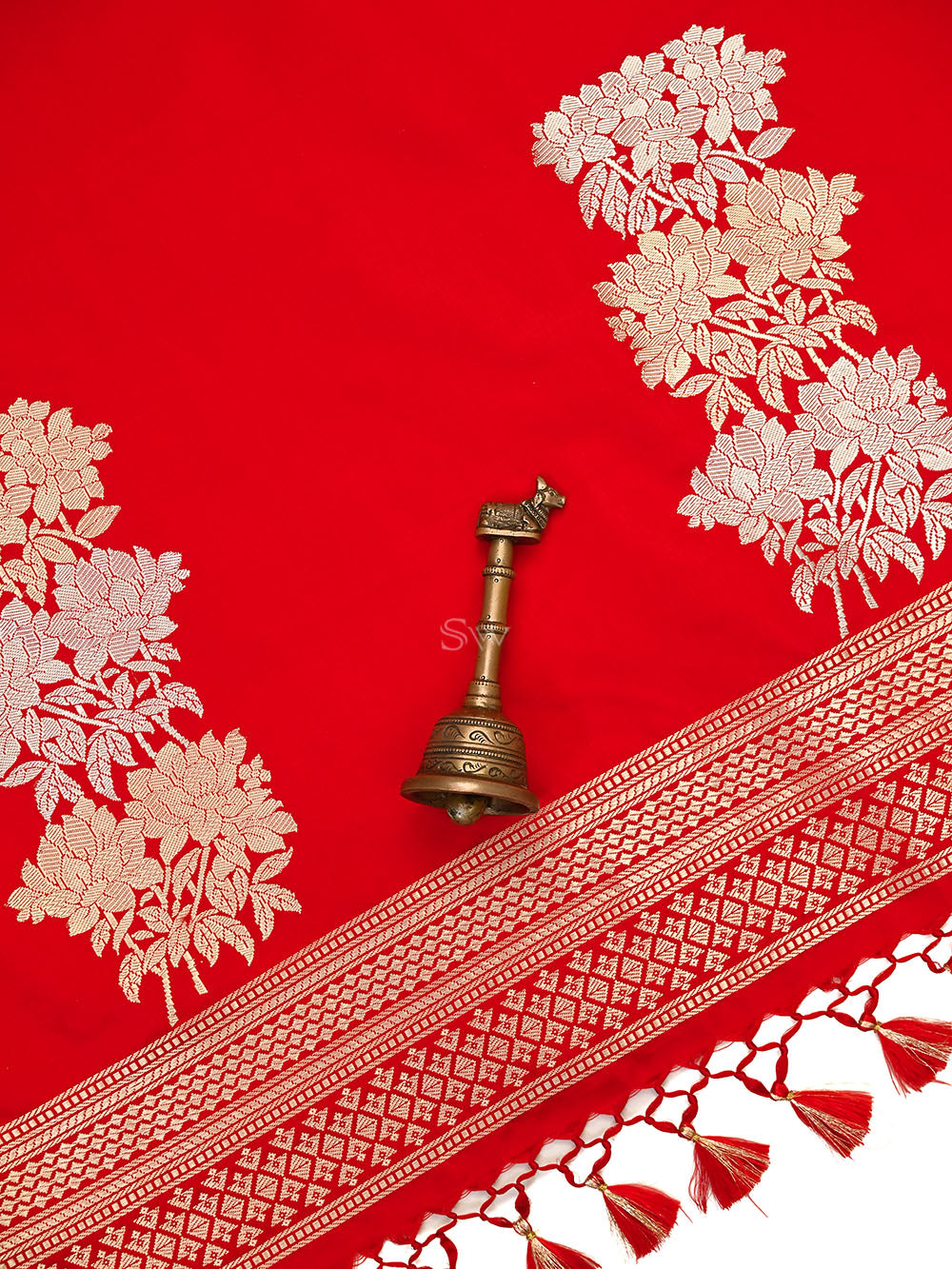 Red Plain Sona Roopa Satin Silk Handloom Banarasi Saree - Sacred Weaves
