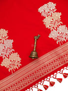 Red Plain Sona Roopa Satin Silk Handloom Banarasi Saree - Sacred Weaves