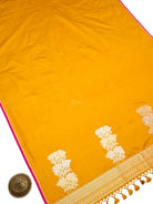Mustard Plain Satin Silk Handloom Banarasi Saree - Sacred Weaves
