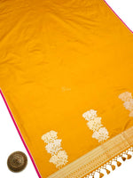 Mustard Plain Satin Silk Handloom Banarasi Saree - Sacred Weaves