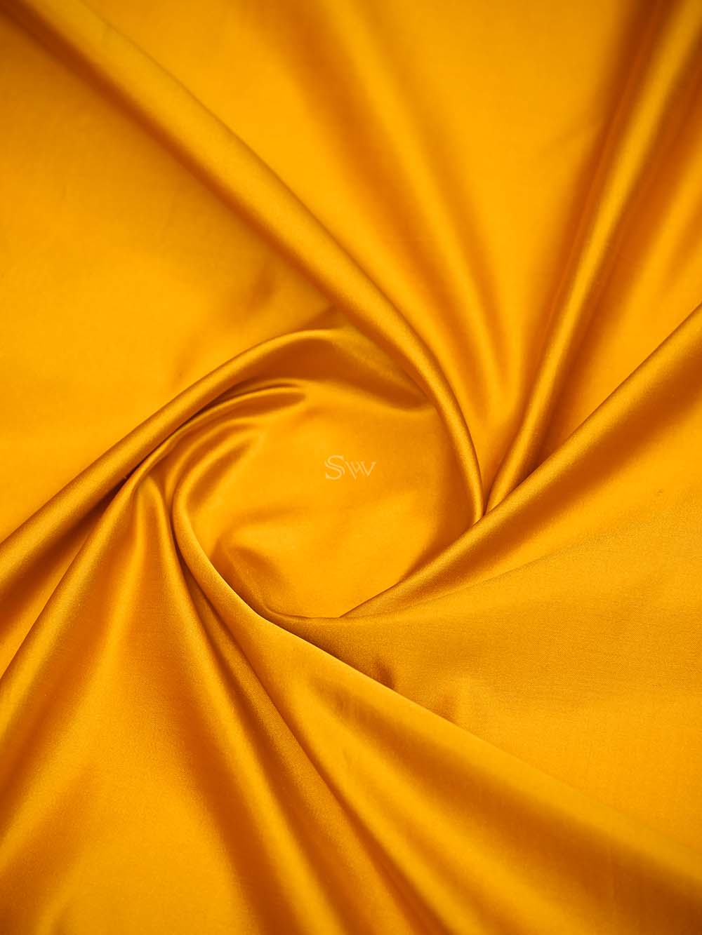 Mustard Plain Satin Silk Handloom Banarasi Saree - Sacred Weaves