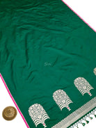 Bottle Green Plain Satin Silk Handloom Banarasi Saree - Sacred Weaves
