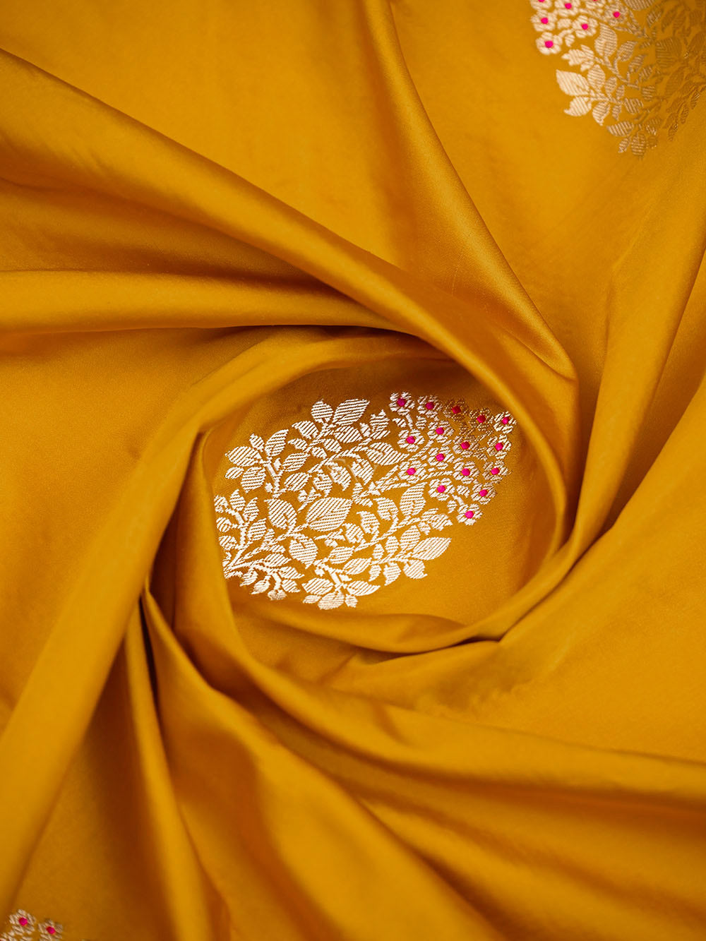 Mustard Meenakari Satin Silk Handloom Banarasi Saree - Sacred Weaves