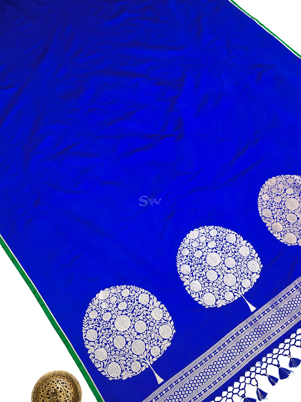 Royal Blue Plain Satin Silk Handloom Banarasi Saree - Sacred Weaves