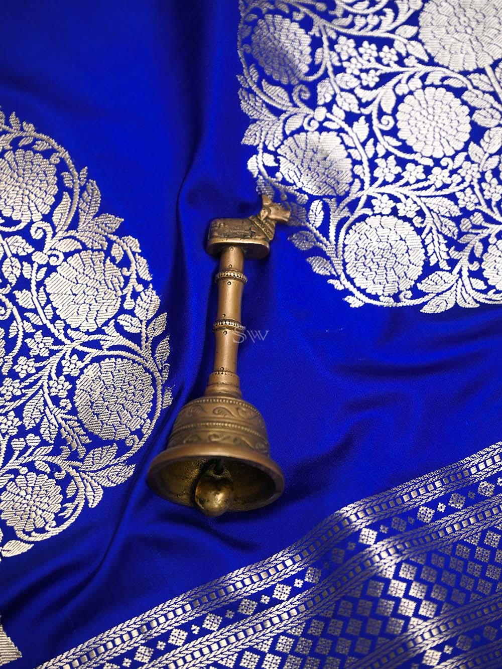 Royal Blue Plain Satin Silk Handloom Banarasi Saree - Sacred Weaves
