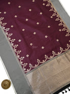 Dark Wine Booti Tussar Silk Handloom Banarasi Saree - Sacred Weaves