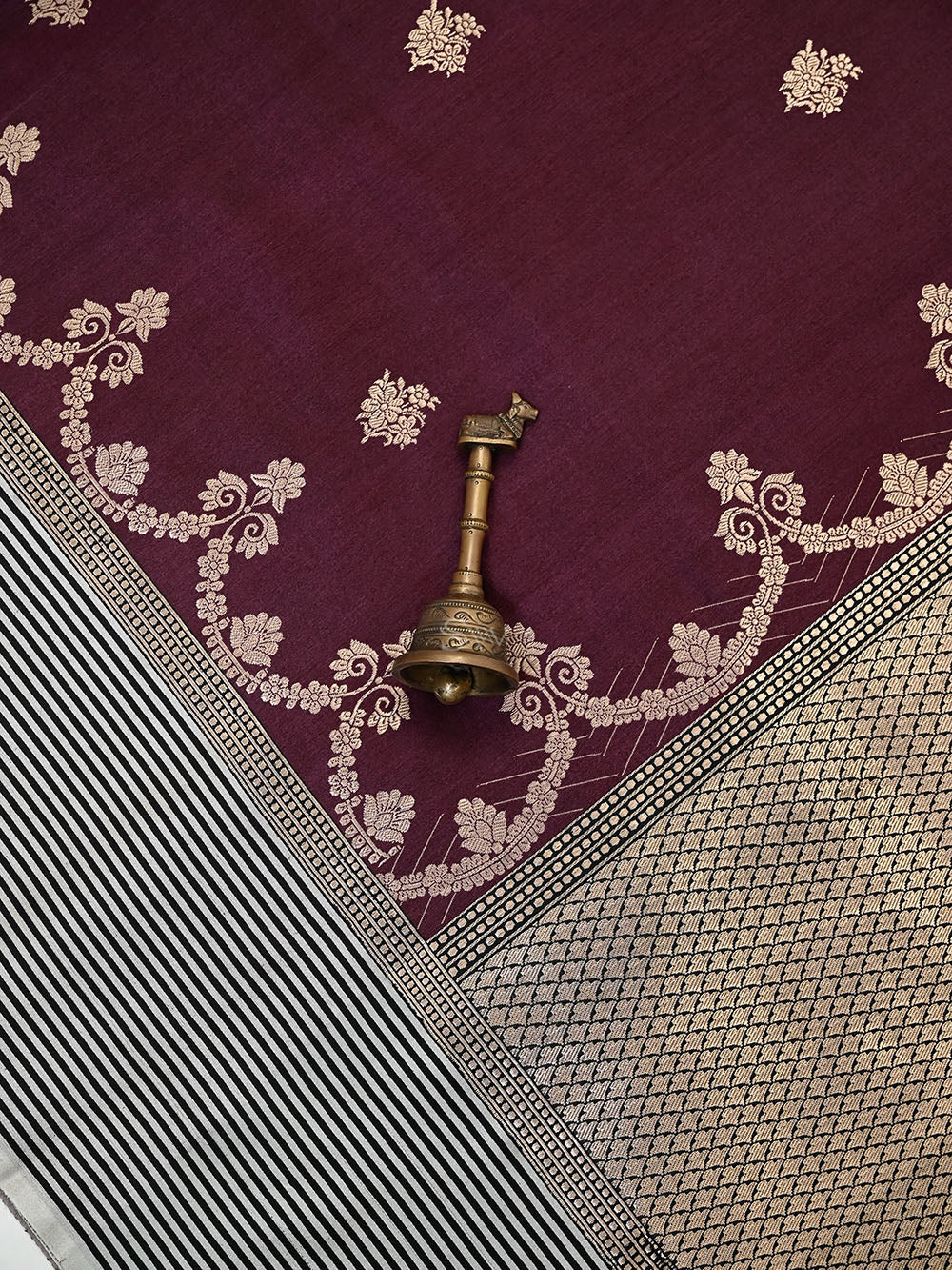 Dark Wine Booti Tussar Silk Handloom Banarasi Saree - Sacred Weaves