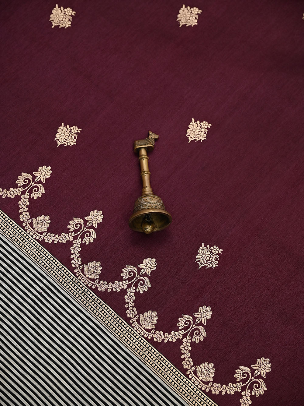 Dark Wine Booti Tussar Silk Handloom Banarasi Saree - Sacred Weaves