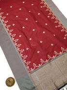 Maroon Booti Tussar Silk Handloom Banarasi Saree - Sacred Weaves